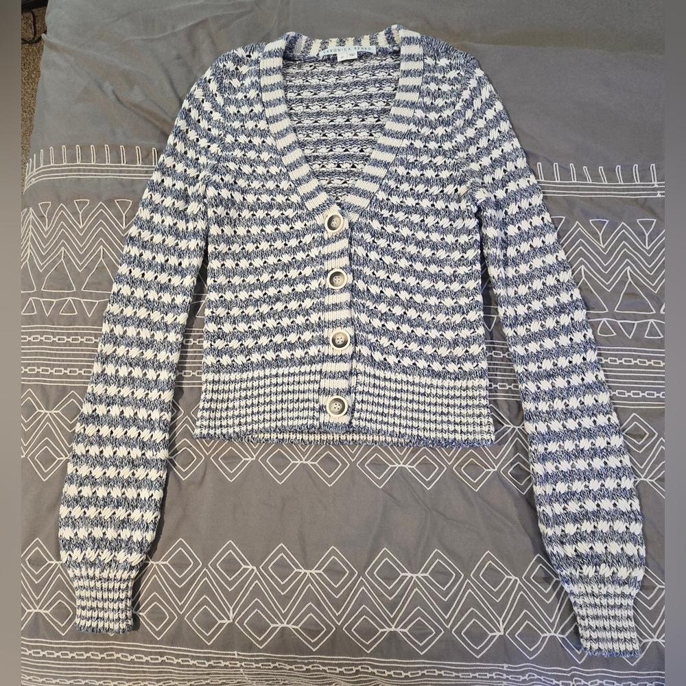 Veronica Beard Artura Cardigan In Multi Blue Size XS